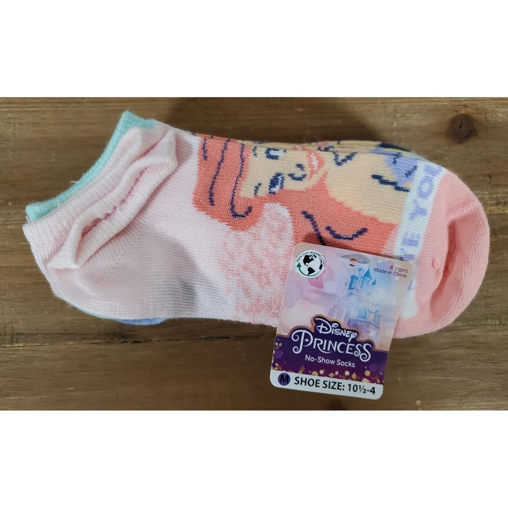6pk Disney Princess Girls Socks 10.5-4 No Show Ariel Cinderella NEW